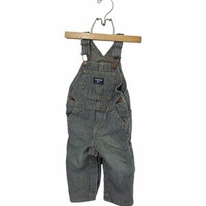 Vintage OshKosh B’gosh Striped Denim Overalls Kids Black White Railroad Stripe